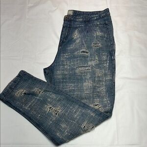 Free people distressed super destroyed denim cotton tapered jeans men’s size 31